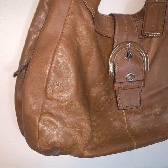 Coach Tan Leather Shoulder Bag with Silver Accents - Picture 7 of 15
